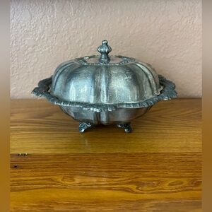 Vintage Victorian Silver Plated Footed 3-piece Butter Dish with Insert Lid